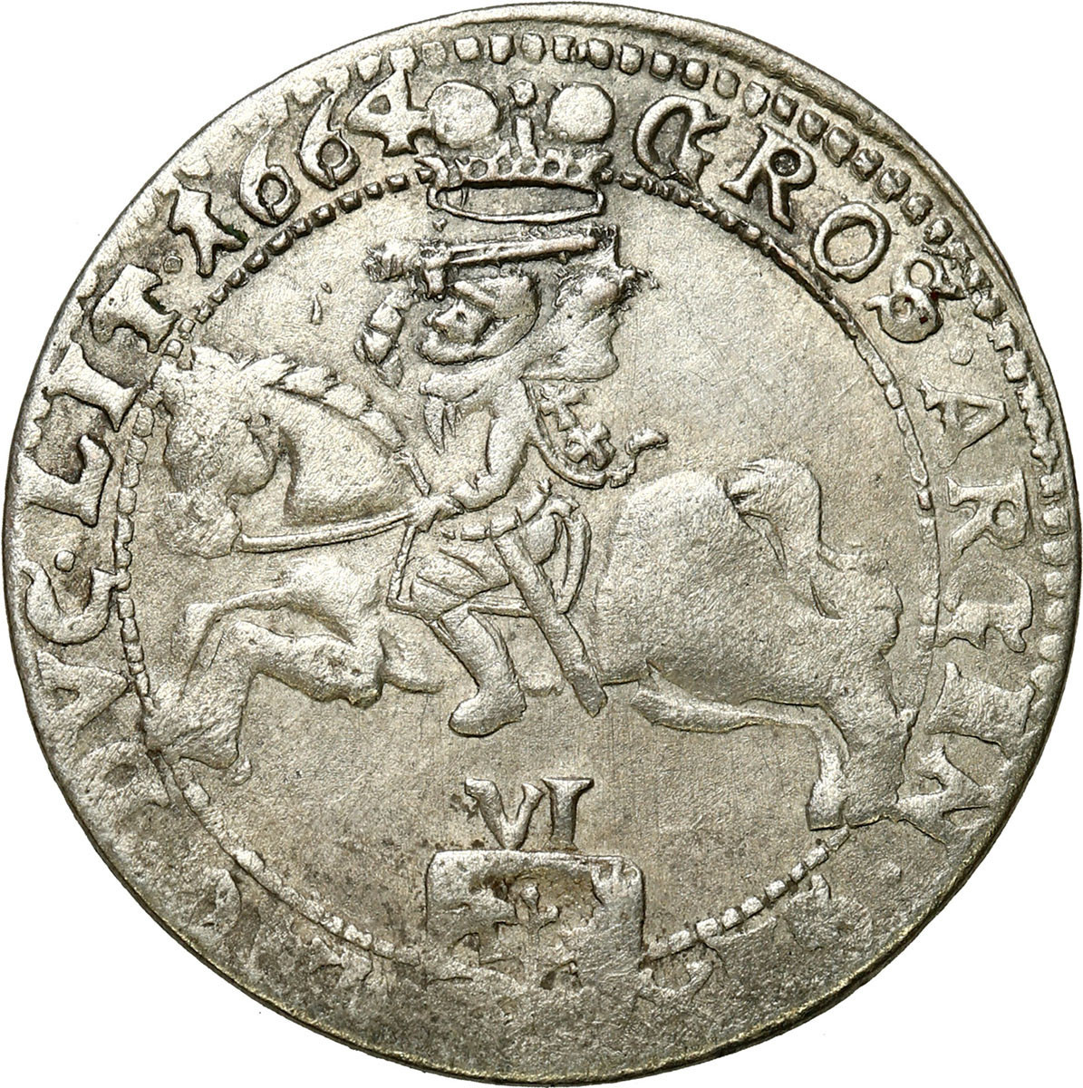 Jan ll Kazimierz. Szóstak (6 groszy) 1664 Wilno - RZADKI
